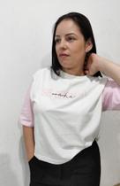 Cropped Branco com manga Rosa TAMANHO M