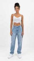 Cropped Branco de Lantejoulas Feminino com Corrente Top Brilho Moda Feminina