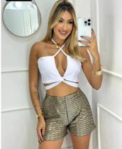 Cropped Branco Poliamida Cidar com Decote Tam