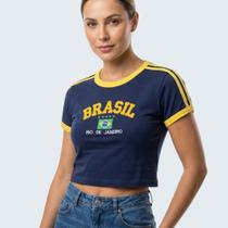 Cropped Brasil Bordada Feminina Cropped Brasil Bordada Feminina