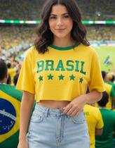 Cropped Brasil Feminino Copa Algodão Manga Curta Amarelo Tamanho:ÚnicoCor:Amarelo