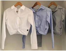 Cropped camisa cruzado feminina 100% algodão