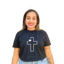 Cropped Camiseta Cruz Fé Coração Blusa Feminina Cropped Camiseta Cruz Fé Coração Blusa Feminina