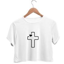 Cropped Camiseta Cruz Fé Coração Blusa Feminina Cropped Camiseta Cruz Fé Coração Blusa Feminina