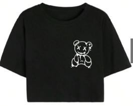 Cropped Camiseta T Shirt Top Feminino Algodão Blusinha Urso Olho X Swag Streetwear Moda
