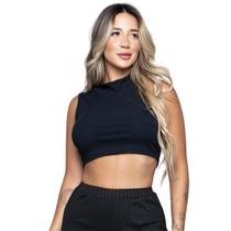 Cropped Canelado Bella Fiore Modas Regata Gola Alta Blusa Garrafinha