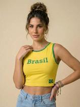 Cropped Cavado Estampa do Brasil Regata Cores do Brasil Cropped Cavado Estampa do Brasil Regata Cores do Brasil