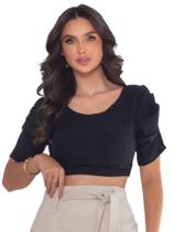 Cropped Charmoso Em Viscolinho Manga Princesa