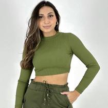 Cropped Chess Manga Longa Gola Alta Feminino