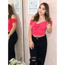 Cropped ciganinha canelado rosa Cropped ciganinha canelado rosa