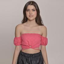 Cropped Ciganinha Com Amarração Feminino Amofany Em Jacquard Xadrez