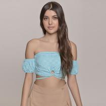 Cropped Ciganinha Com Amarração Feminino Amofany Em Jacquard Xadrez