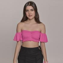 Cropped Ciganinha Decote Torcido Feminino Amofany Em Malha Tricô