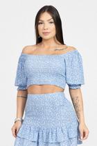 Cropped Ciganinha Feminino em Viscose com Lastex Estampado - Giuli