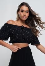 Cropped Ciganinha Viscose Com Lurex Preto Salvatore Fashion Cropped Ciganinha Viscose Com Lurex Preto Salvatore Fashion