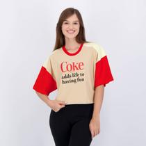 Cropped Coca-Cola Feminino Bege e Vermelha