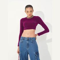 Cropped Colcci Brilho Manga Longa Feminina Rosa Cropped Colcci Brilho Manga Longa Feminina Rosa