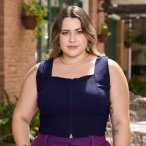 Cropped Colete Blusinha com Zíper Bengaline Plus Size Cor:MarinhoTamanho:G3