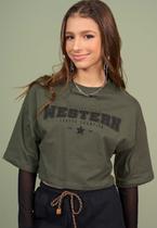 Cropped Collie Verde Militar Western Estilo