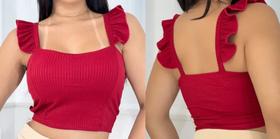 Cropped com bojo alça babado canelado