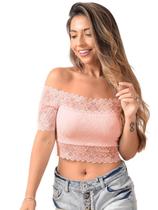 Cropped com Bojo Ciganinha de Renda Ombro a Ombro Rose