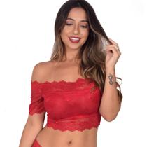 Cropped com Bojo Ciganinha de Renda Ombro a Ombro Vermelho