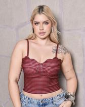 Cropped Com Bojo Xadrez Alças Finas -