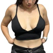 Cropped Com Decote em V Alça Fina Preto