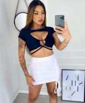 Cropped com manga bojo e amarração