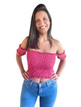 Cropped Com Manga Ciganinha Em Lastex Blusa Feminina SB