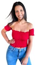 Cropped Com Manga Ciganinha Em Lastex Blusa Feminina SB