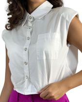 Cropped com ombreira muscle tee botões com cristais REF2051