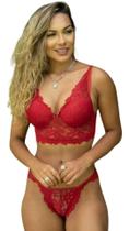 Cropped Conjunto Top de Renda Sutiã com bojo Barbatana Calcinha Fio Cropped Conjunto Top de Renda Sutiã com bojo Barbatana Calcinha Fio