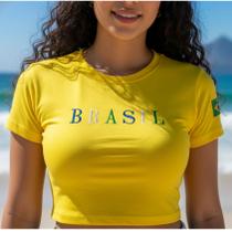 Cropped Copa Brasil Feminina Coolane Baby Tee Blusa Bordada