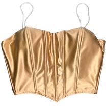 Cropped Corset Alça de Strass com brilho acetinado Com Bojo/barbatanas cropped estiloso feminino