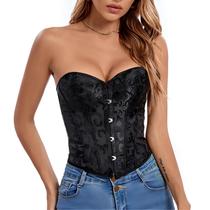 Cropped Corset Corselet Top Blusa Bustiê Modelador Floral Linha Casual Preto M659