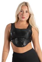 Cropped Corset Diluxo Brilhoso Blogueira Moda Preto
