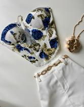 Cropped Corset Estampado com Renda Sabrina Ref. 1859