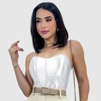 Cropped Corset Feminino Bico Acetinado Luxo Amarração Top Cropped Corset Feminino Bico Acetinado Luxo Amarração Top