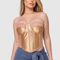 Cropped Corset Feminino Top sem alça Renda Acetinado