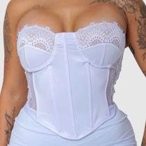 Cropped Corset Feminino Top sem alça Renda Acetinado Cropped Corset Feminino Top sem alça Renda Acetinado