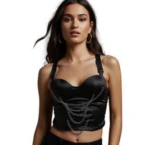 Cropped Corset Martinica Feminino Com Bojo Cyberpunk Espartilho Tendência Blogueira