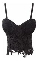 Cropped Corset Top Corpete Blusa Curta Bojo Renda Alça Preto