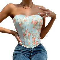 Cropped Corset Top Crop Blusa Sexy Floral Estampada Sem Alça Cropped Corset Top Crop Blusa Sexy Floral Estampada Sem Alça
