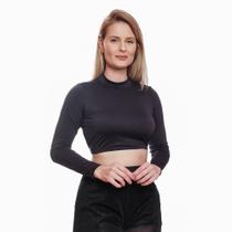 Cropped Costas Nua Blusa Camiseta Manga Longa Feminino Suplex