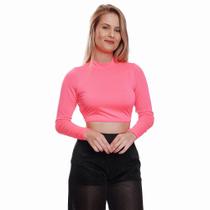 Cropped Costas Nua Blusa Camiseta Manga Longa Feminino Suplex