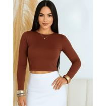 Cropped Costas Nua Feminino com Manga Longa Top Com Manga