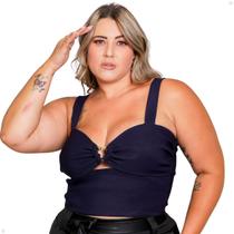 Cropped de Alça Larga Com Detalhe no Busto Alfaiataria Plus Size