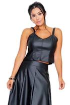 Cropped de alcinha em tecido sintético com zíper