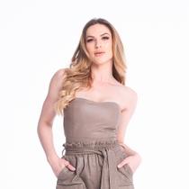 Cropped de Couro Sem Alça Craqui Brown